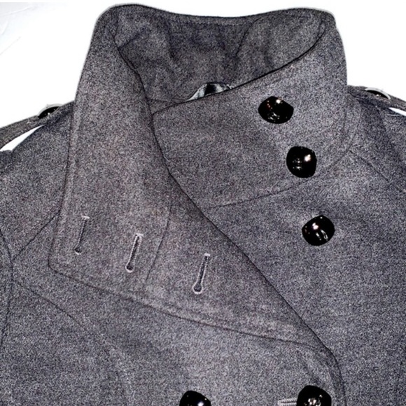 Hydraulic sz XS charcoal gray double breasted faux wool gathered lined Pea Coat - Picture 6 of 16